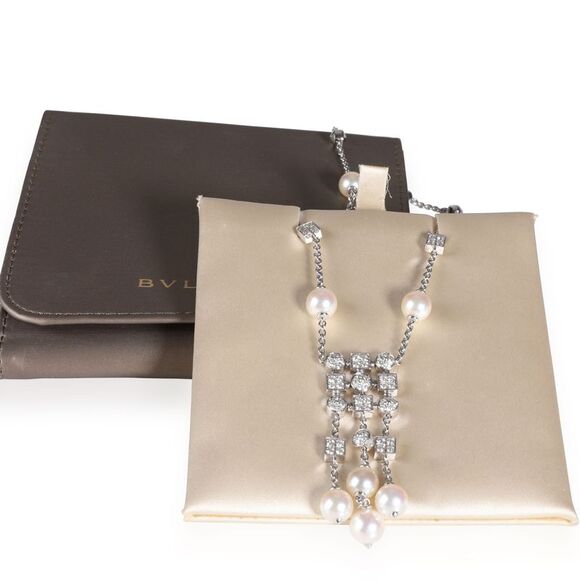 BVLGARI Lucea Pearl & Diamond Drop Necklace in 18K White Gold 1.56 CTW - Picture 3 of 5
